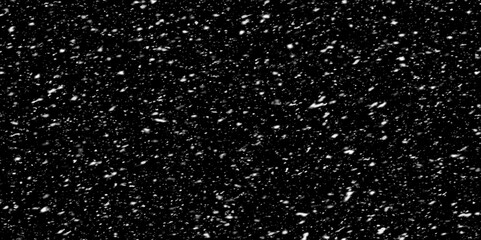 falling snowflakes on the black background, blizzard, Christmas. White Grainy Texture on Black. Panoramic Background. Wide Horizontal Long Banner for Site. Dust Overlay. 