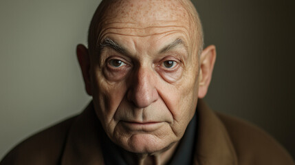 Bald Elderly Man with Deep Wrinkles and Serious Expression