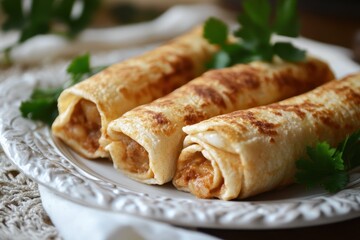 Traditional Mexican dish with rolled tortillas and meat enchilada