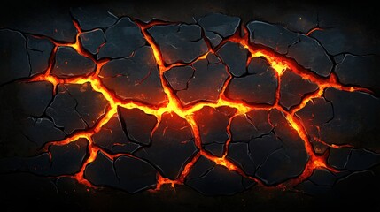 Cracked Lava Surface With Glowing Eruption