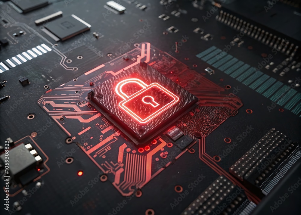 Aufkleber digital padlock on circuit board for cybersecurity and data protection