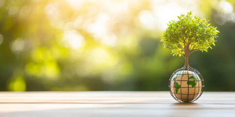 tree growing from globe symbolizes environmental sustainability and harmony. This concept image highlights importance of nature and our planet health