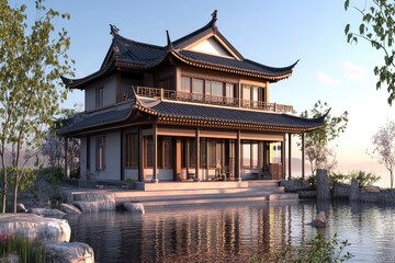 Naklejka premium Chinese house with generative ai