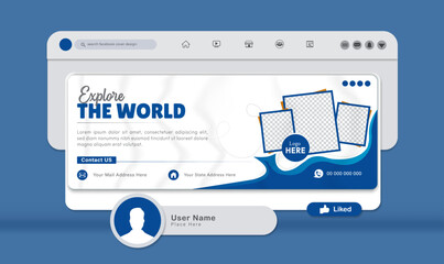 Travel Facebook Cover Facebook cover Design In Vector Illustrator Template for ads Travel social media Facebook cover, web banner Travel social media Banner Design with mockup template 