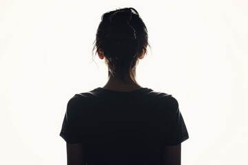 Female person silhouette  Female person silhouette view from behind back lit over white