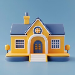 Whimsical Toy House in Bright Yellow and Blue