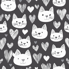 Cute Hand Drawn Cat Seamless Pattern