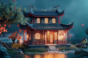 Naklejka premium Chinese house with generative ai
