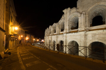 Arles Amphitheatre at night, France