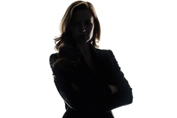 one caucasian business woman arms crossed portrait in silhouette on white background