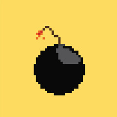 Pixel bomb with burning fuse. Dangerous explosive grenade for detonation with damage as a symbol of danger and vector war