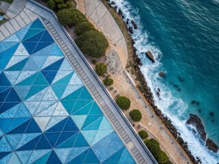 Obraz premium Dynamic Blue Layers in Cool-Toned Abstract Geometric Wallpaper for Modern Design