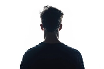 Silhouette portrait of man with his back looking away  isolated on white background