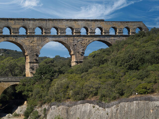 Pont du Gard, an ancient Roman aqueduct crossing the Gardon River, France