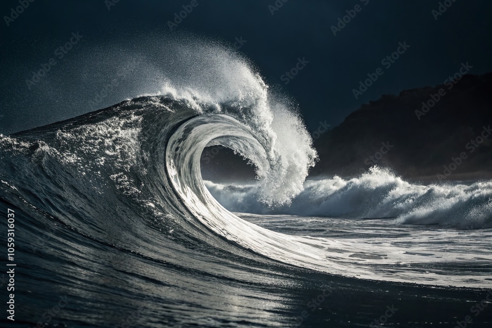 Poster elegant abstract silver wave with high dynamic range on dark background for stunning banner design a