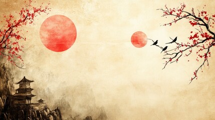 Chinese Traditional Background, copy-space with generative ai
