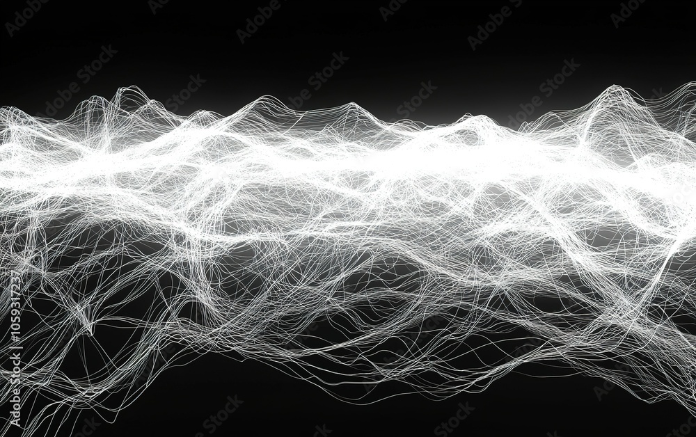 Poster Dynamic wave patterns creating an abstract representation of energy flow on a dark background
