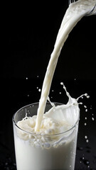 Milk Stream Against Black Background