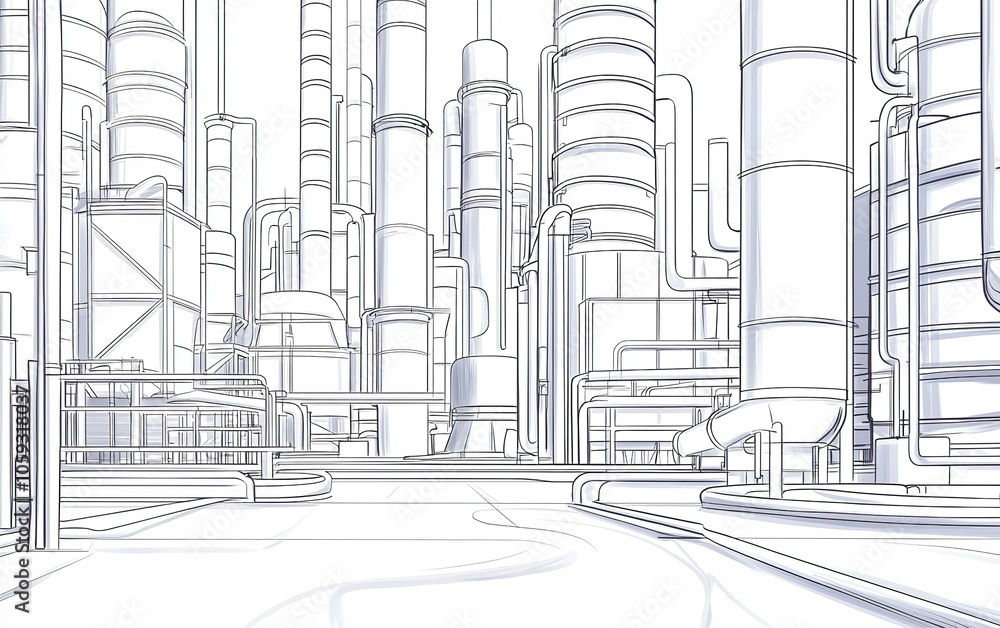 Aufkleber industrial architecture with complex piping and tall structures in a factory setting during the dayt