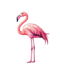 Pink flamingo standing on a white background