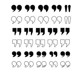 Quotes, quotation marks black isolated vector icon set.