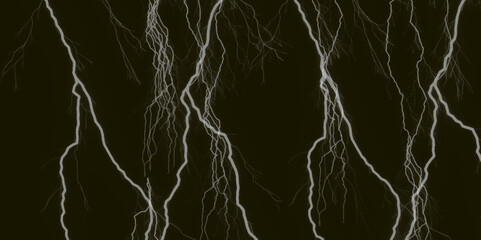 Lightning bolt. thunder lighting on black sky. 3d illustration, lightning, storm, thunder set. Frame of lightnings on black background 8k. black marble background.