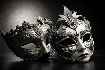 Elegant Masquerade Carnival Masks - Black and White Vector Illustrations for Design, Iconography, and Creative Projects