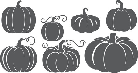 Set of Black Pumpkin vegetables silhouette vector on white background