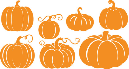 set of Pumpkin vegetables silhouette vector on white background