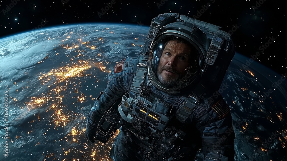 Aufkleber astronaut floating in space with earth in background