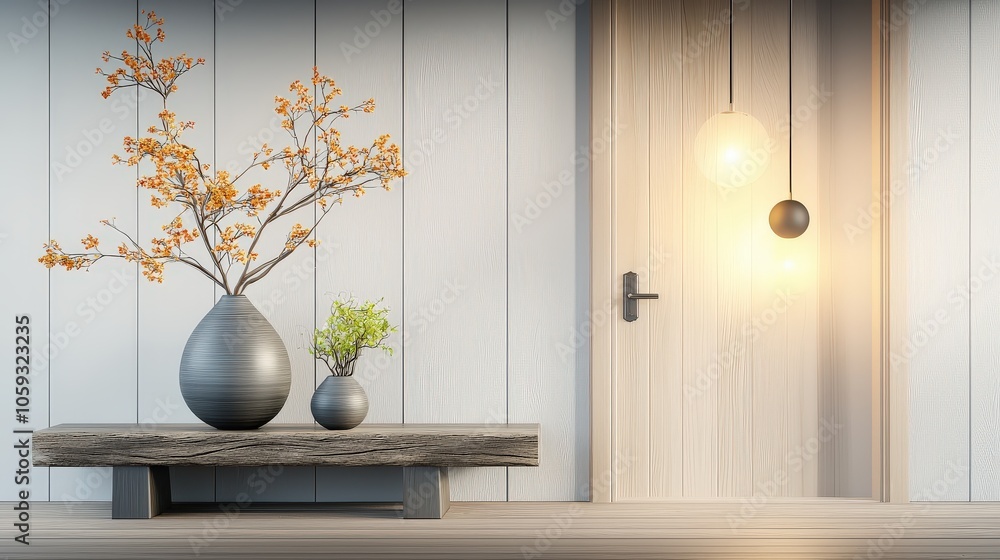 Poster a stylish entryway adorned with cozy pendant lights, creating a warm welcome and setting a charming 