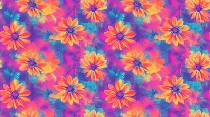Vibrant seamless tie dye pattern featuring bohemian floral designs perfect for textile prints and home decor