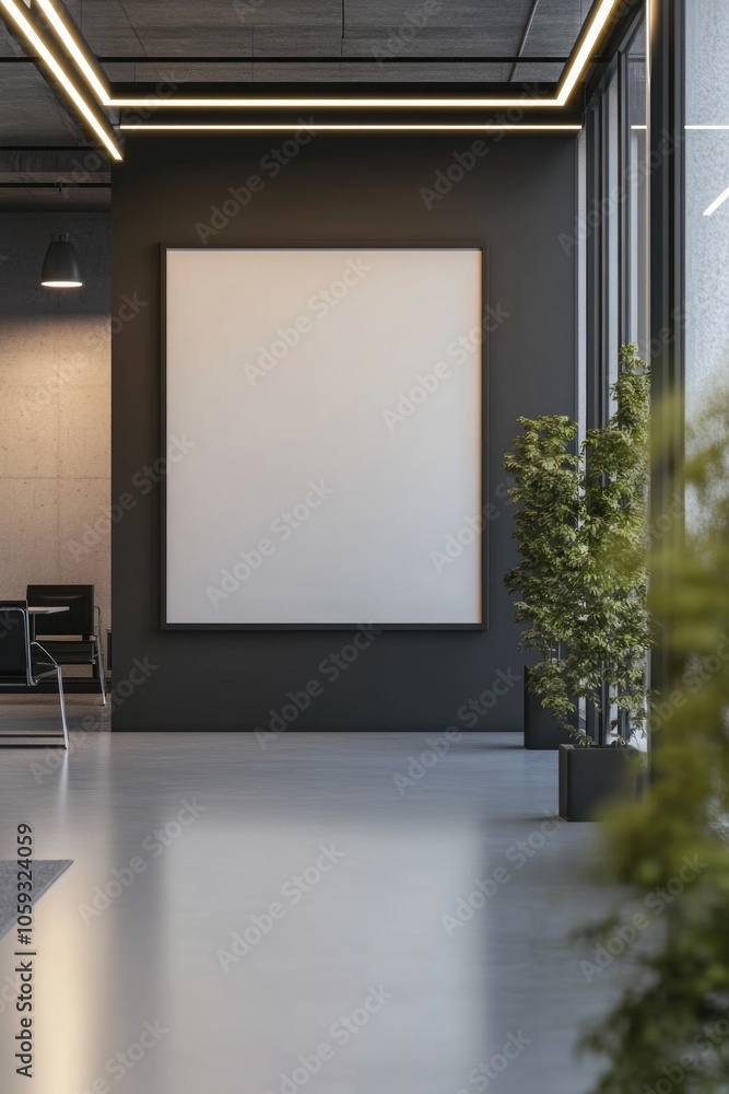 Poster this image depicts an empty, modern office space with minimalistic decor and neutral color scheme. t