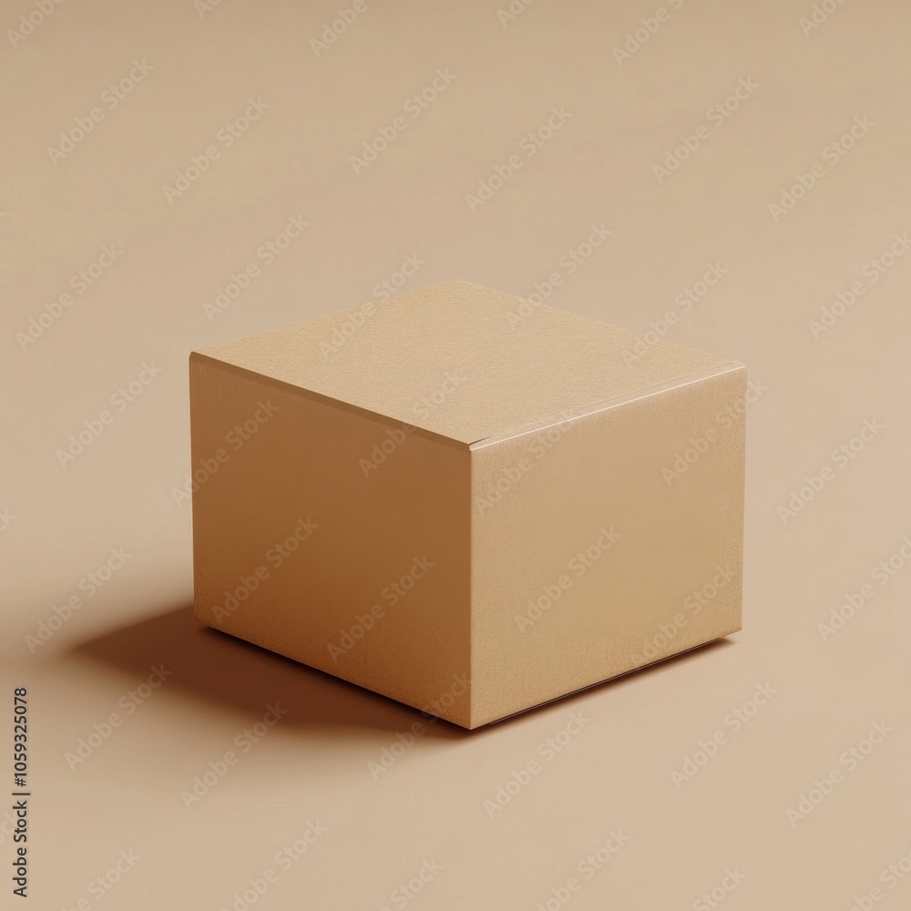 Poster minimalist beige cube form on neutral background