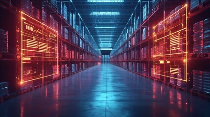 Modern Warehouse with Digital Management Concept