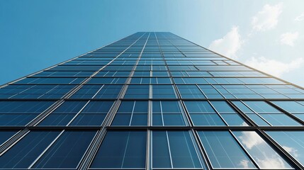 Energyefficient skyscraper design with net zero emissions, solar glass facades, green technology, highly detailed 3D architectural render