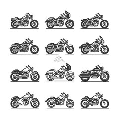 A Collection of 12 Black and White Motorcycle Silhouettes