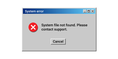 Red error message. Crash notification. Old error icon on PC. System error message.