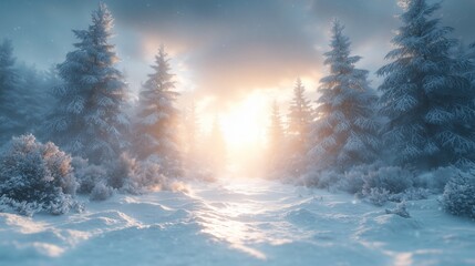 Fototapeta premium Serene Winter Wonderland with Snowy Pine Trees