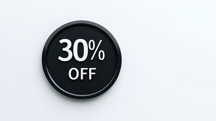 Fototapeta premium Black Tag 30% off with copy space. Special discount, super discount. illustration isolated on white background. best price, discount coupon, sticker