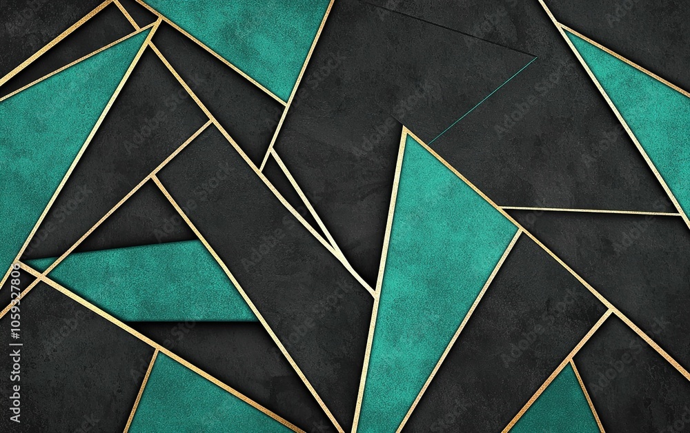 Aufkleber abstract geometric pattern featuring teal and black triangular shapes with gold accents for modern d