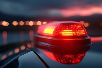 3d rendering of a red emergency siren on a vehicle with glowing light indicating security alert