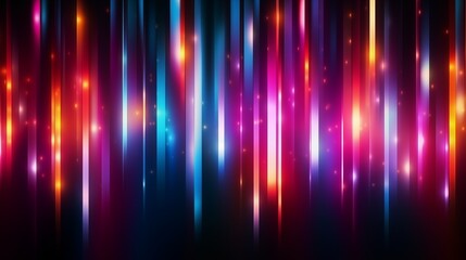 Obraz premium Vertical glowing lines concept background. Abstract rays bright poster. Vibrant colors. Digital raster illustration. AI artwork. 