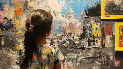 Obraz premium An exhibition showcasing art created by children in war-torn regions.