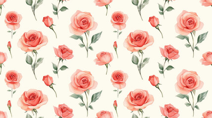 Seamless pattern of delicate mini rose bouquets illustrated with pencil lines and watercolor perfect for textiles and stationery