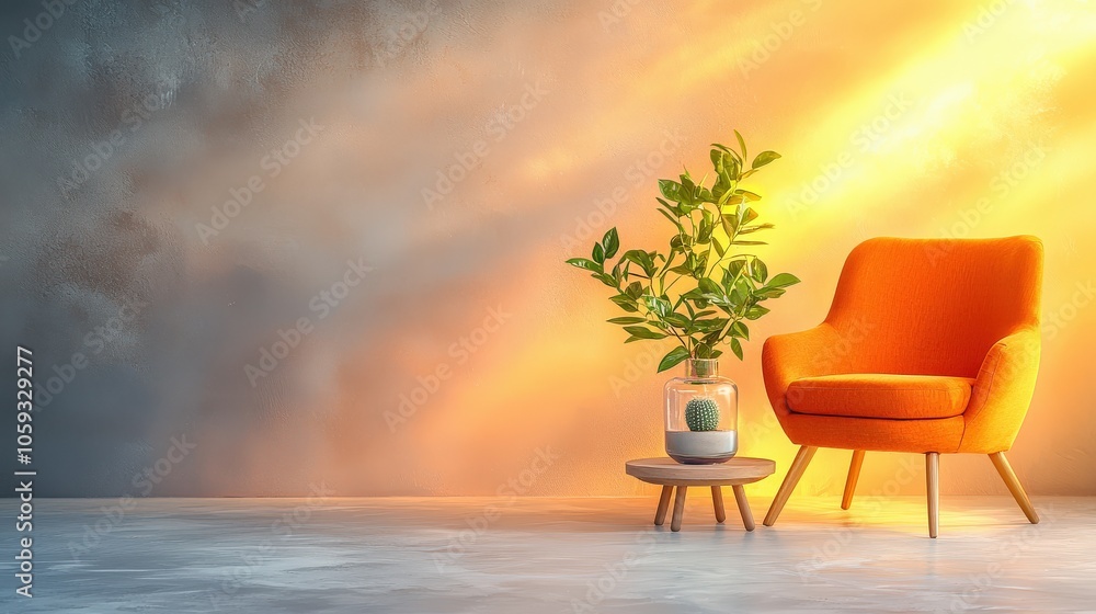 Poster comfortable armchair in a cozy setting with gentle lighting and soft textures, creating an inviting,