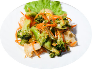 vegetable salad: broccoli, cauliflower, carrots, oil, salt, pepper, lettuce leaf