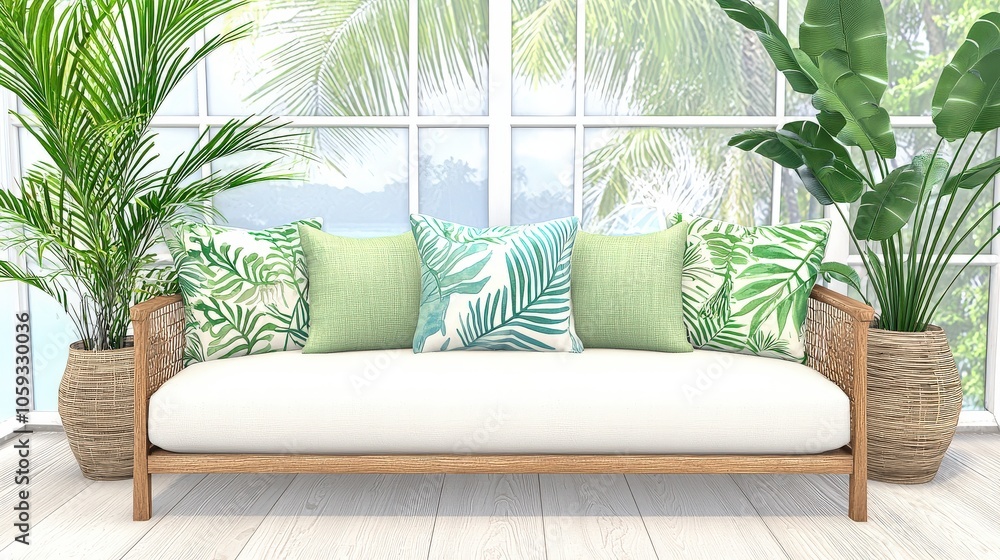 Poster cushion-filled cozy couch in a high-res scene, with soft textures and neutral hues that add a touch 