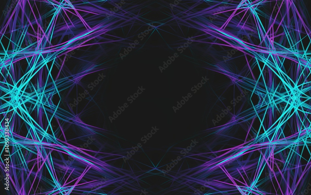 Poster abstract lines in vibrant purple and teal colors create a mesmerizing pattern against a black backgr