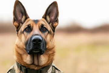 Obraz premium Soldier with service dog by their side, companionship and support, military partnership, tribute to loyalty